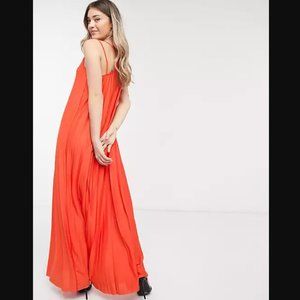 NWT ASOS Pleated Maxi Dress in Orange, Size US 8